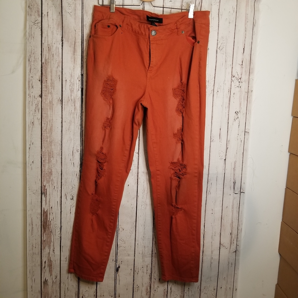 Ashley Stewart Orange Cooper Distressed Jeans